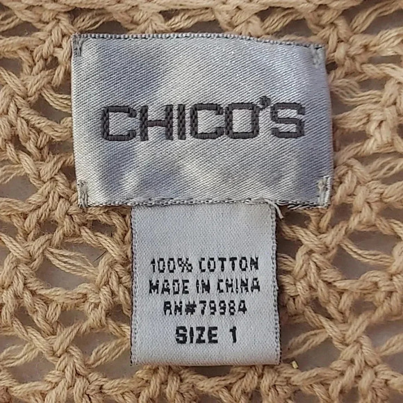 Chicos Light Brown/Gold Glittered Open Knit Sweater Size 1 - Picture 7 of 9